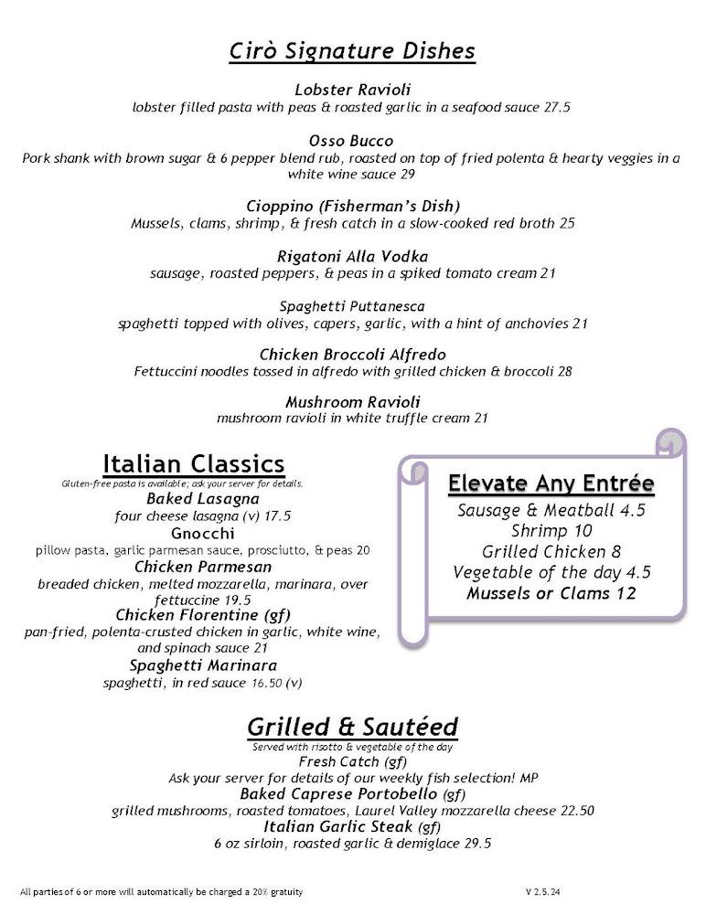 Ciro Italian Kitchen & Bar Menu image 1