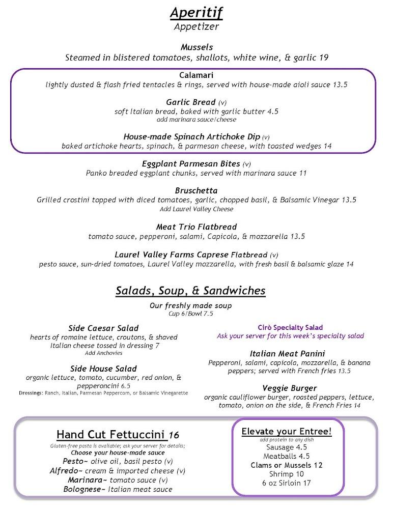 Ciro Italian Kitchen & Bar Menu image 2